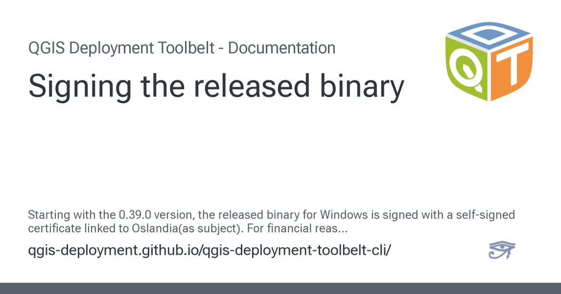 Signing the released binary - QGIS Deployment Toolbelt 0.43.0 documentation